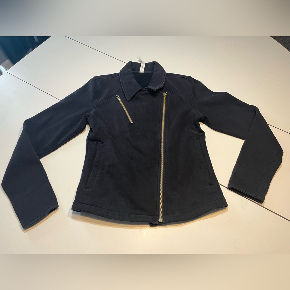Lululemon Womens Lab Shadow Zip Up Blazer Moto Jacket Black Gold Zipper Sz 4
